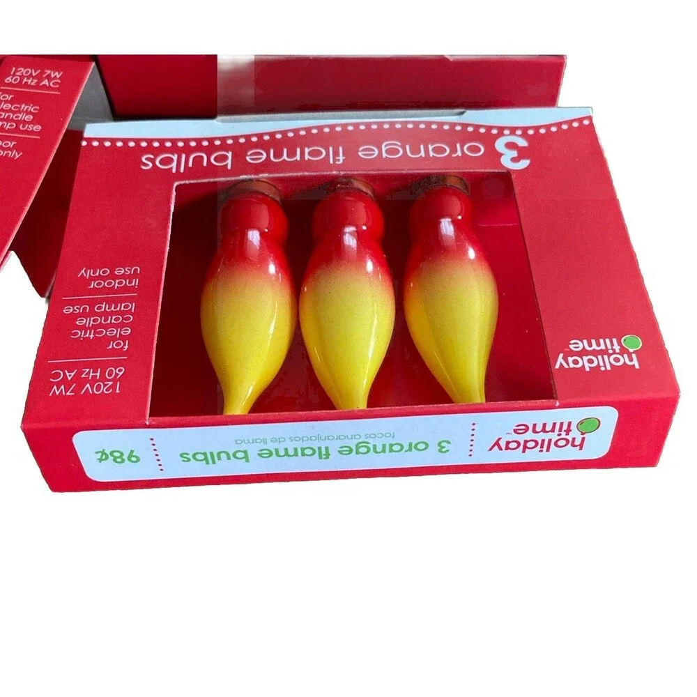 12 Holiday Time Christmas Candle Red Orange Flame Glass Bulb C7 7W Candelabra